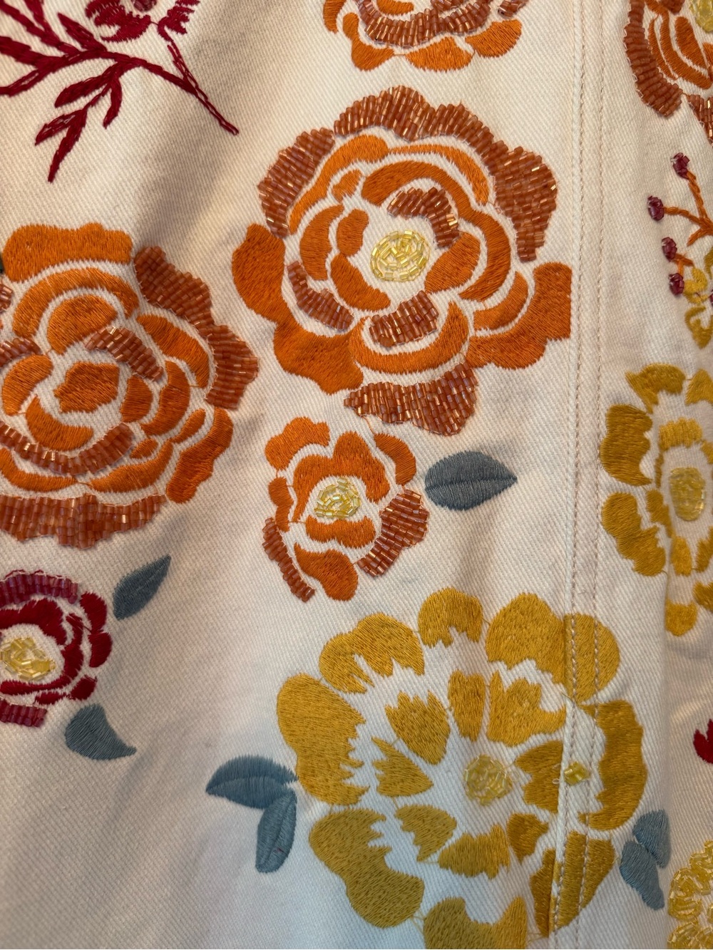 We The Free Cream Embroidered Floral Jean Jacket with Yellow & Orange Flowers - Picture 5 of 10